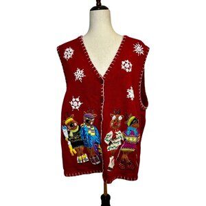Vintage White Stag Women’s Plus 18W/20W Ugly Christmas Sweater Vest Red Reindeer